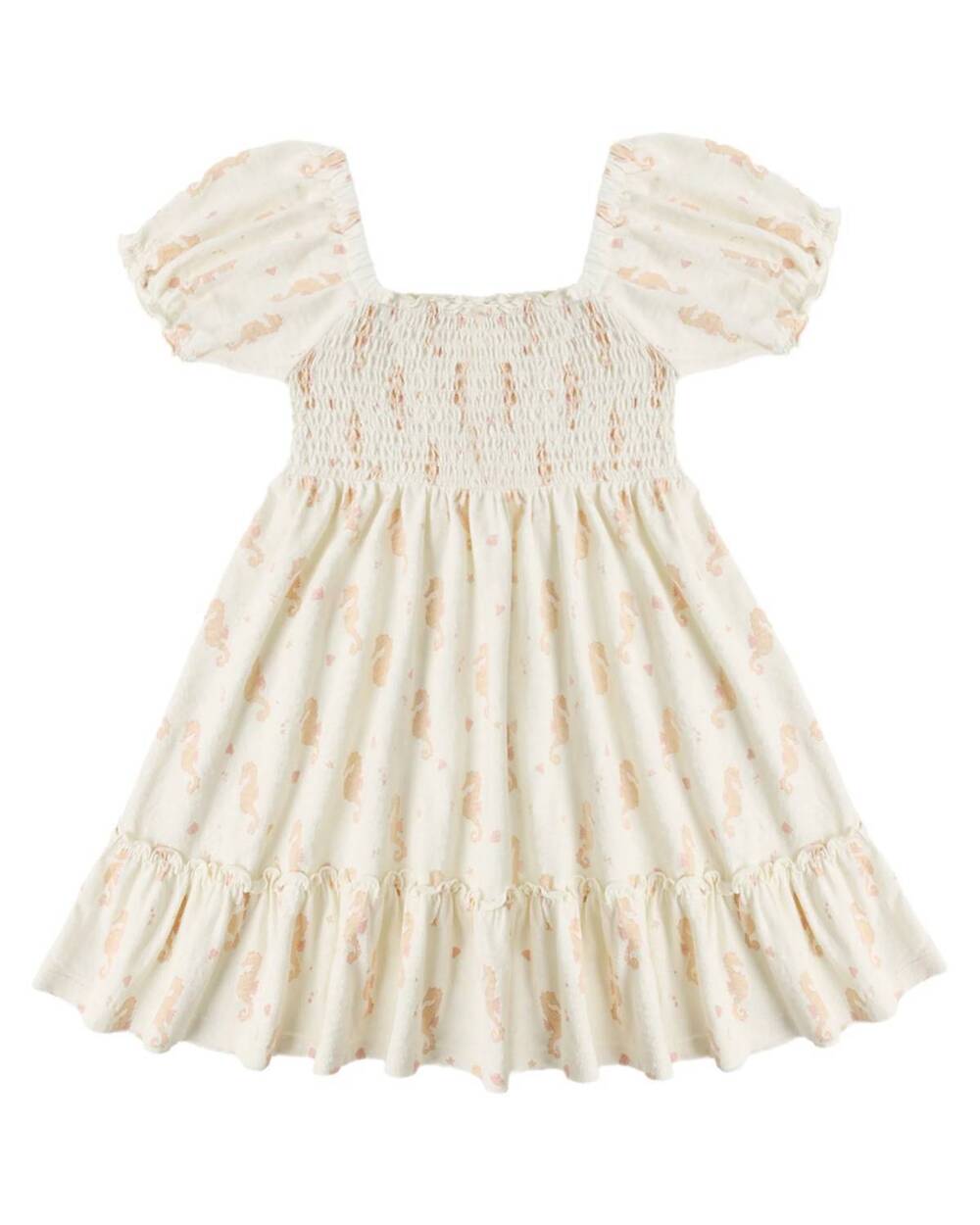 NEW RYLEE + CRU girl's seahorses sage jersey dress in ivory